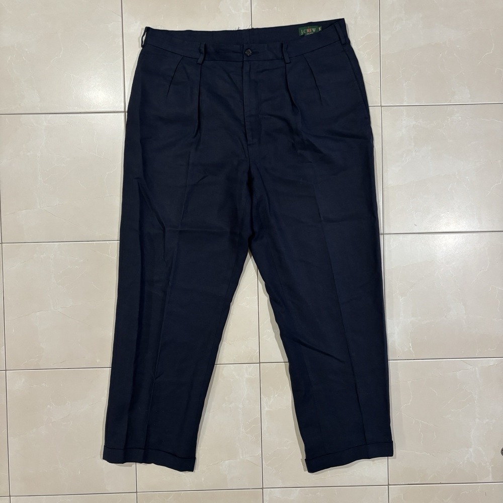 Vintage J Crew Double Pleated Dress Pants Irish Linen Navy Men's 34x29